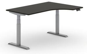Výškovo nastaviteľný stôl PRIMO ADAPT, elektrický, 1600 x 1200 x 625-1275 mm, ergonomický pravý, wenge, sivá podnož