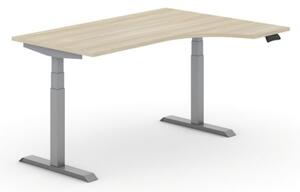 Výškovo nastaviteľný stôl PRIMO ADAPT, elektrický, 1600 x 1200 x 625-1275 mm, ergonomický pravý, dub, sivá podnož