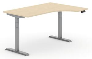 Výškovo nastaviteľný stôl PRIMO ADAPT, elektrický, 1600 x 1200 x 625-1275 mm, ergonomický pravý, breza, sivá podnož