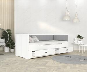 Detská rozkladacia posteľ HERMES 80x200 cm biela/sivá s matracom a prístelkou