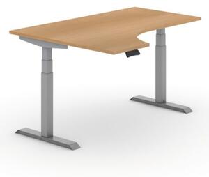 Výškovo nastaviteľný stôl PRIMO ADAPT, elektrický, 1600 x 1200 x 625-1275 mm, ergonomický ľavý, buk, sivá podnož