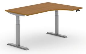 Výškovo nastaviteľný stôl PRIMO ADAPT, elektrický, 1600 x 1200 x 625-1275 mm, ergonomický pravý, doska 1600 x 1200 mm, čerešňa, sivá podnož
