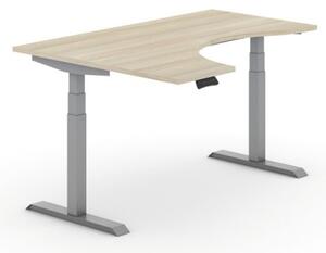 Výškovo nastaviteľný stôl PRIMO ADAPT, elektrický, 1600 x 1200 x 625-1275 mm, ergonomický ľavý, dub, sivá podnož