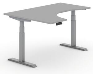 Výškovo nastaviteľný stôl PRIMO ADAPT, elektrický, 1600 x 1200 x 625-1275 mm, ergonomický ľavý, sivá, sivá podnož