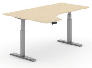 Výškovo nastaviteľný stôl PRIMO ADAPT, elektrický, 1800 x 1200 x 625-1275 mm, ergonomický ľavý,breza, sivá podnož