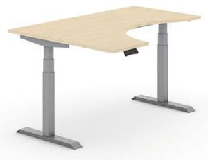 Výškovo nastaviteľný stôl PRIMO ADAPT, elektrický, 1600 x 1200 x 625-1275 mm, ergonomický ľavý, breza, sivá podnož