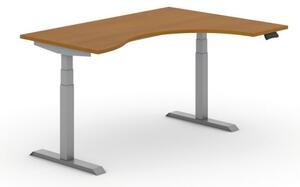 Výškovo nastaviteľný stôl PRIMO ADAPT, elektrický, 1600 x 1200 x 625-1275 mm, ergonomický pravý, čerešňa, sivá podnož