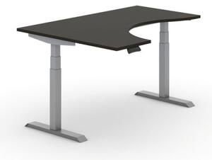 Výškovo nastaviteľný stôl PRIMO ADAPT, elektrický, 1600 x 1200 x 625-1275 mm, ergonomický ľavý, wenge, sivá podnož