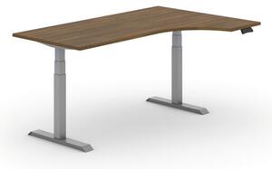 Výškovo nastaviteľný stôl PRIMO ADAPT, elektrický, 1800 x 1200 x 625-1275 mm, ergonomický pravý, orech, sivá podnož