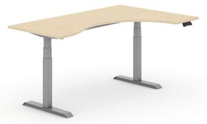 Výškovo nastaviteľný stôl PRIMO ADAPT, elektrický, 1800 x 1200 x 625-1275 mm, ergonomický pravý, breza, sivá podnož
