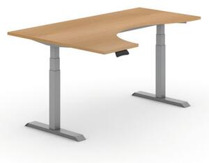 Výškovo nastaviteľný stôl PRIMO ADAPT, elektrický, 1800 x 1200 x 625-1275 mm, ergonomický ľavý, buk, sivá podnož