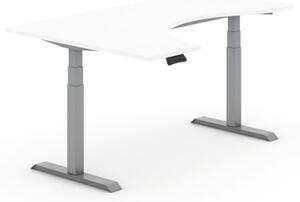 Výškovo nastaviteľný stôl PRIMO ADAPT, elektrický, 1800 x 1200 x 625-1275 mm, ergonomický ľavý, biela, sivá podnož