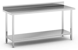 Nerezový pracovný stôl s policou a ohrádkou, 1800 x 600 x 850 mm