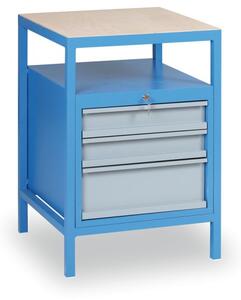 Prístavný dielenský zásuvkový box na náradie k pracovným stolom GÜDE, 3 zásuvky, 1 polica, 575 x 600 x 850 mm, modrá
