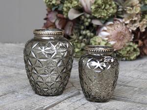 Champagne antik sklenená dekoračná váza / svietnik Viria - Ø 8*10 cm - Chic Antique