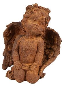 Dekoratívna hrdzavá figúrka anjel kľačiaci - 9*7*11 cm - Clayre & Eef
