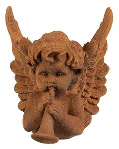 Dekoratívna hrdzavá figúrka anjel s rúrkou - 11*11*12 cm - Clayre & Eef