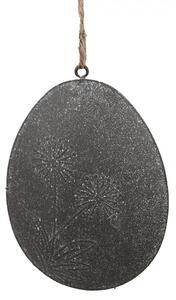 Šedé plechové závesné vajíčko s kvietkom - 10*2*8 cm - Clayre & Eef