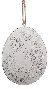 Biele antik plechové závesné vajíčko s kvietkami - 10*2*8 cm - Clayre & Eef