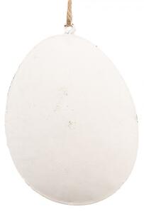 Biele antik plechové závesné vajíčko s kvietkami - 10*2*8 cm - Clayre & Eef