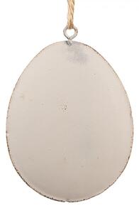 Biele antik plechové závesné vajíčko so zlatými srdiečkami - 8*1*6 cm - Clayre & Eef