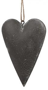 Šedé plechové ozdobné závesné srdce s kvetmi - 11*2*8 cm - Clayre & Eef