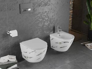 Mexen Lena, závesná WC misa Rimless s duroplastovým sedátkom s pomalým zatváraním, imitácia mramoru-biely kameň, 30224091