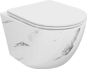 Mexen Lena, závesná WC misa Rimless s duroplastovým sedátkom s pomalým zatváraním, imitácia mramoru-biely kameň, 30224092