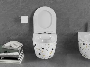 Mexen Lena, závesná WC misa Rimless s duroplastovým sedátkom s pomalým zatváraním, biela-terazzo vzor, 30224096