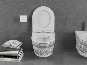 Mexen Lena, závesná WC misa Rimless s duroplastovým sedátkom s pomalým zatváraním, biela-čierny vzor, 30224095