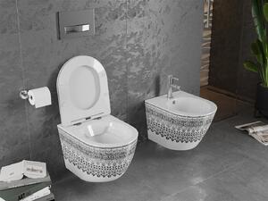 Mexen Lena, závesná WC misa Rimless s duroplastovým sedátkom s pomalým zatváraním, biela-čierny vzor, 30224095