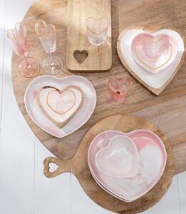 Set 2ks ružová sklenená miska v tvare srdca Heart - 15*115*5,5/ 12*12*5 cm - J-Line by Jolipa
