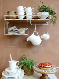 Biela antik kovová nástenná polička s háčikmi Old Shelf - 58*18*24 cm - Chic Antique