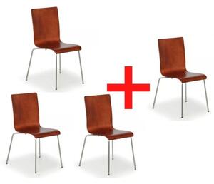 Drevená stolička CLASSIC 3+1 ZADARMO, chrómovaná konštrukcia, orech