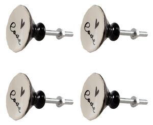 Set 4ks béžová keramická úchytka so srdiečkami Love - Ø 4*3 /6 cm - Clayre & Eef