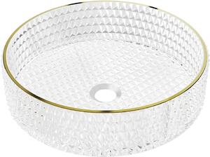 MEXEN - Aura sklenené umývadlo na dosku 39 x 39 cm - transparentná/zlatá - 24013905