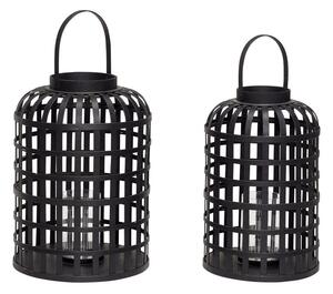 Súprava 2 čiernych bambusových lampášov Hübsch Bamboo Garo