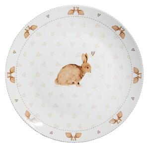 Biely porcelánový tanier s motívom králikov a srdiečok Bunnies in Love - Ø 26*2 cm - Clayre & Eef