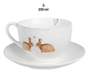 Šálka ​​s tanierikom s zajačikmi a srdiečkami Bunnies in Love - 12*9*6 cm / Ø 14*2 cm / 250 ml - Clayre & Eef