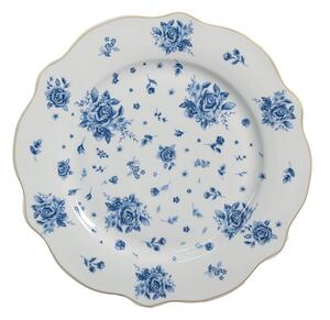 Biely dezertný tanier s modrými ružičkami Blue Rose Blooming - Ø 20*2 cm - Clayre & Eef