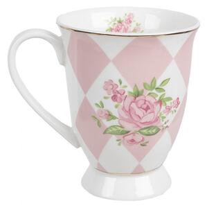 Bielo-ružový hrnček s ružičkami Sweet Roses I - 12*8*10 cm / 300 ml - Clayre & Eef