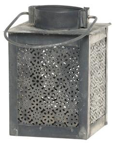 Sivá plechová antik lampáš s kvetmi Flower - 8,5 *8,5*12 cm - Chic Antique