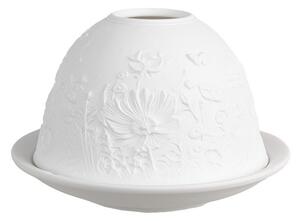 Biely porcelánový svietnik na čajovú sviečku s kvetinami Paollo - Ø 12*8 cm - Clayre & Eef