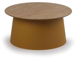 Plastový kávový stolík SETA s drevenou doskou, priemer 690 mm, okrový