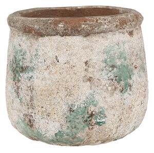 Dekoratívny béžovo-zelený antik terakotový džbán Teracci - Ø 16*13 cm - Clayre & Eef
