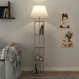 Drevená stojacia lampa s bielym textilným tienidlom Homitis Giorno