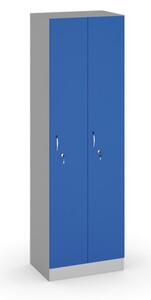 Drevená šatníková skrinka, 2 oddiely, 1900x600x420 mm, sivá/modrá