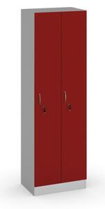 Drevená šatníková skrinka, 2 oddiely, 1900x600x420 mm, sivá/červená