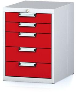 Dielenský zásuvkový box na náradie MECHANIC, 5 zásuviek, 480 x 600 x 662 mm, červené dvere