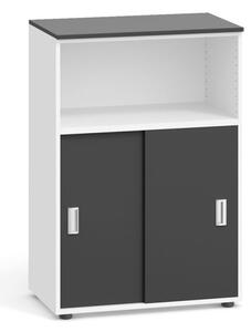 Kancelárska skriňa kombinovaná PRIMO, zasúvacie dvere, 1087 x 800 x 420 mm, biela/grafitová